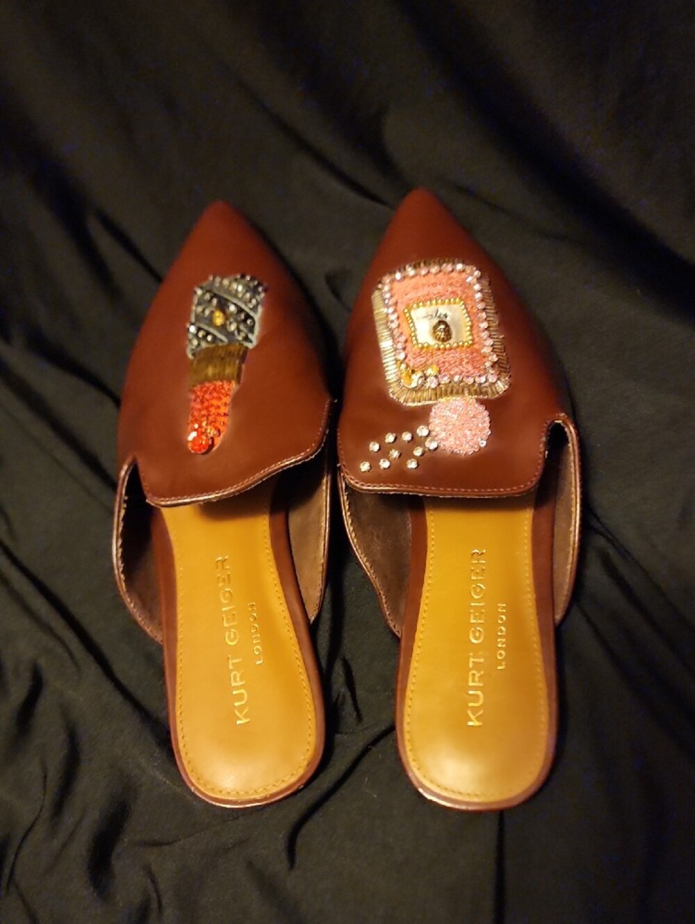 Kurt Geiger Brown Leather Embellished Pointed Mules - Picture 12 of 13